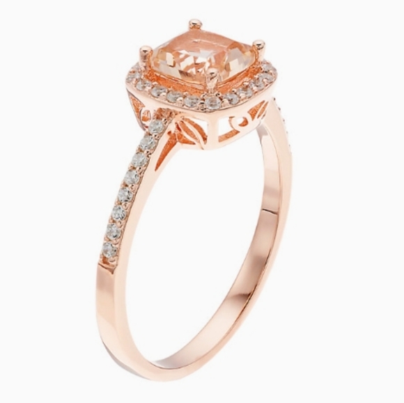 Morganite & Cubic Zirconia 14k Rose Gold Over Silver Ring - Size 6 - Picture 10 of 11